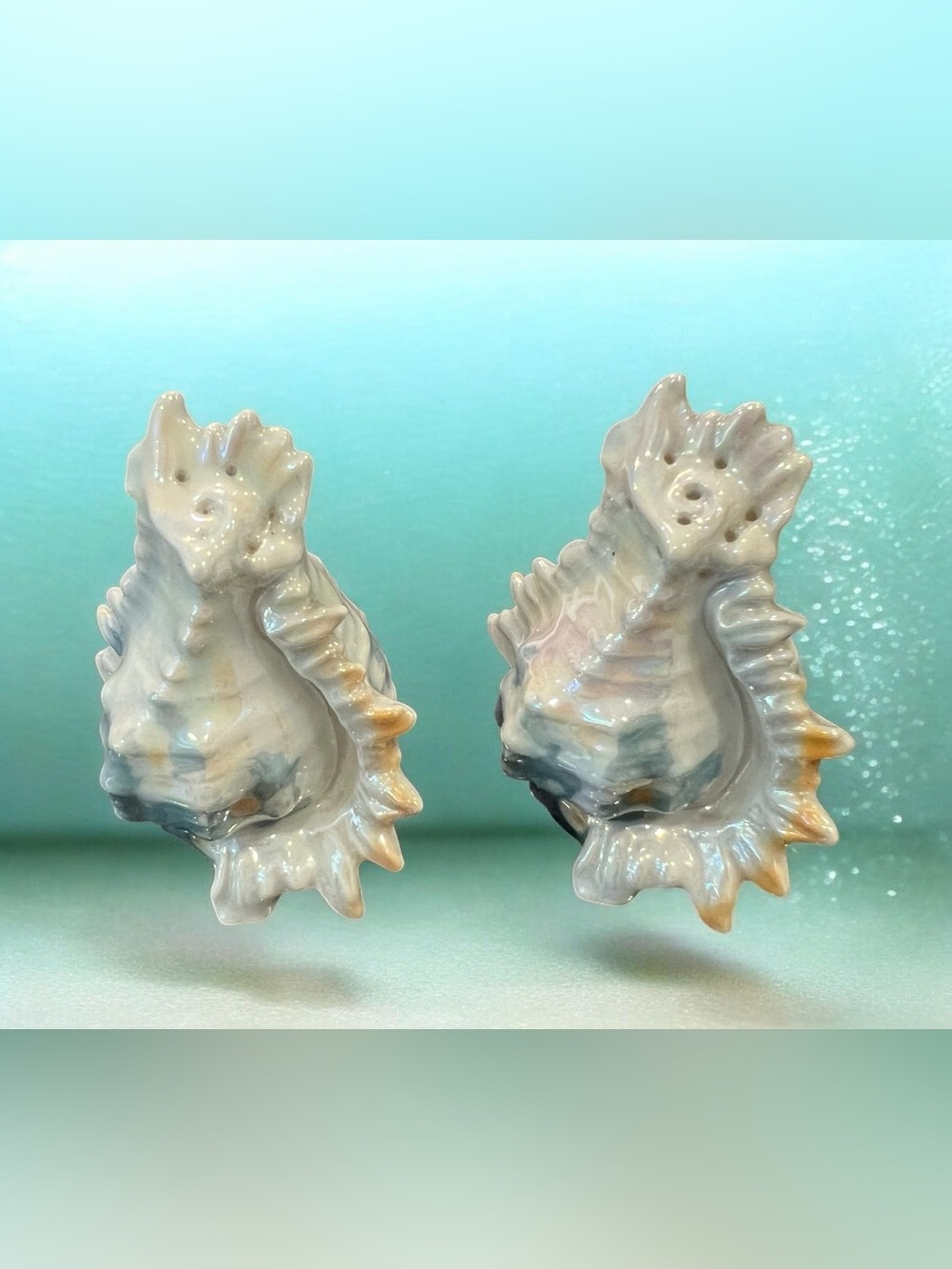 vintage 1900 Royal Bayreuth lusterware seashell salt and pepper shakers.